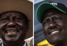 • Former Prime Minister Raila Odinga (left) is just behind Deputy President William Ruto in the count.