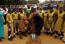 Mr. Mooheon Kong and Mrs Regina Amegah cut sod for the commencement of the project