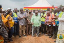 President Akufo-Addo (middle) about to cut sod for the start of work of Yendi roads