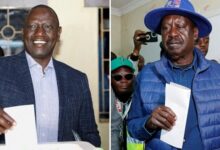 William Ruto (left) and Raila Odinga cast their votes