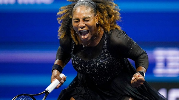 Serena celebrating her win on Monday night