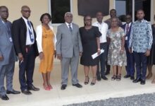 • Dr William Collins Asare (fourth from left) and Prof. Dorothy Yeboah Manu (middle) with other dignitaries after the launch