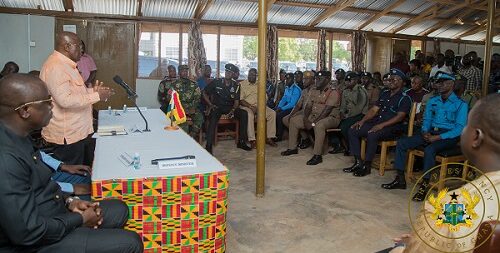 President Akufo-Addo (right) addressing officers and men in Wa