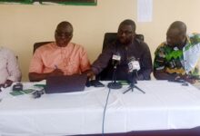 Mr Kafui Semevo (second from left) flanked by others addressing the media
