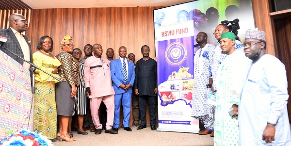 Mr Franklin Owusu Ansah (fourth from right) with other dignitaries at the launch of the HSWU Fund. Photo Geoffrey Buta