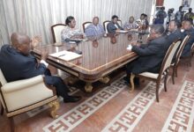 President Akufo-Addo (left), addressing a delegation led by Most Rev. Prof. Paul Kwamena Boafo (right), the Presiding Bishop of the Methodist Church)