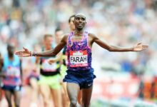 Farah celebrating his victory yesterday