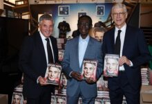 Amb. Quarcoo, flanked by David Dein (left) and Arsene Wenger (right) at the book launch in London, Tuesday