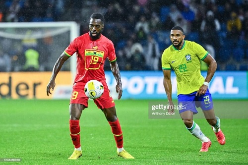 Inaki WILLIAMS of Ghana and BREMER of Brazil during the International Friendly match between Brazil and Ghana at Stade Oceane on September 23, 2022 in Le Havre, France. (Photo by Anthony Dibon/Icon Sport via Getty Images)