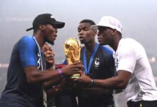 • The Pogba brothers and their mum celebrating with Paul (centre) when France won the World Cup in 2018