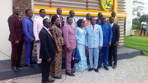 Rev Dr Stephen Wengam (right) and spouse (middle) with Pastors of the church after the dedication service.