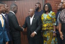 President Akufo-Addo interacting with Dennis Appiah Larbi-Ampofo (third from left), NUGS President after a meeting at the Jubilee House