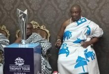 The Ga Mantse (right) with the trophy when the delegation visited him in his Palace on Saturday