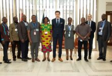 Mr Otoo (fifth from left) Raphaël Malara (sixth from right) with staff of the ECG and the French Embassy