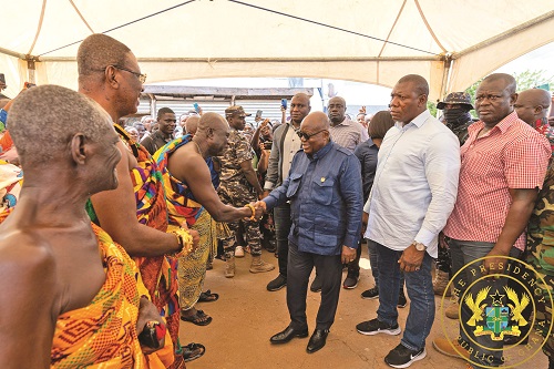 President Akufo-Addo interacting with chiefs on arrival for the Eastern Regional tour