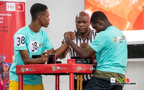 A scene from the Accra armwrestling championship for children
