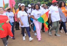 Dr Wiafe-Addai holding Ghana flag with other participants during the walk