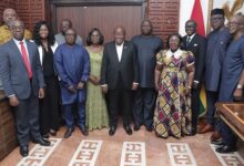 President Akufo-Addo (middle) with Professor Ntiamoa-Baidu (fourth from left) and other dignitaries after the meeting
