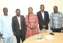 Mr Martin Adu-Owusu (third from left),Mr Kwabena Agyekum (second from left) with management members of NTC and CIMG delegation after the meeting. Photo. Ebo Gorman