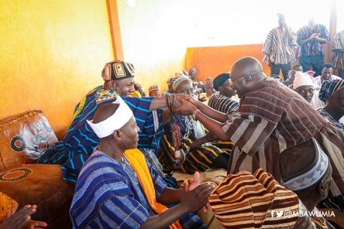The Vice President (right) exchanging pleasantries with traditional authorities of Bunkpurugu
