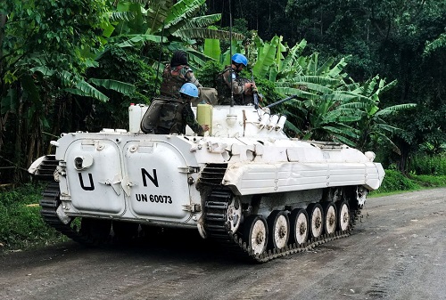 MONUSCO peacekeepers patrol areas affected by the recent attacks by M23 rebels fighters