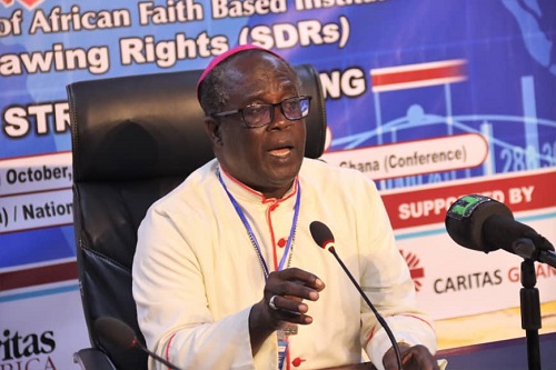 Most Rev Anokye speaking at the press conference.