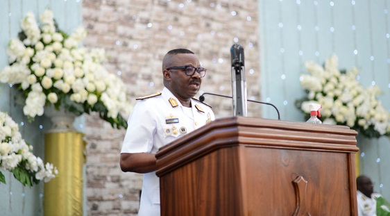 Vice Admiral Seth Amoama (inset) addressing participants. Photo Geoffrey Buta