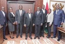 President Akufo-Addo (fourth from left), with a delegation from the Ghana Bar Association (GBA) at the Jubilee House.after a courtesy call on the former