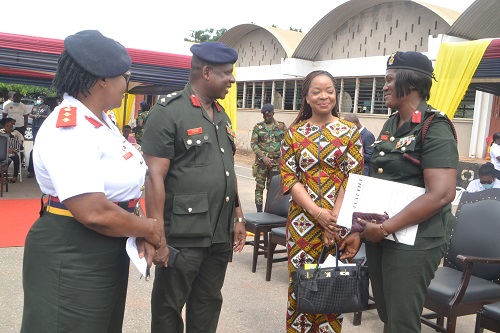 Col. Attoh (second from left) in a chat with Dr Mary Ashinyo (second from right) . With them is Col. Patient O. Aidoo (right) Photo Victor A. Buxton