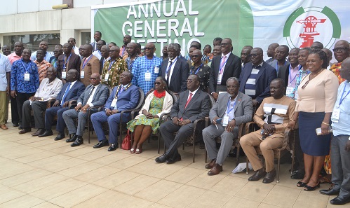 • Justice Paul Baffoe-Bonnie (seated third from right) with Nana Ato Arthur (seated third from left), Mr Larbi-Darko (seated fourth from left) and other participants during the programme Photo: Victor A. Buxton