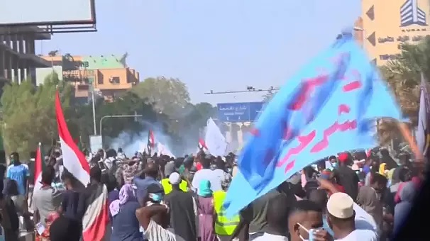 Thousands of demonstrators took to the streets of Khartoum marking the first anniversary of the coup