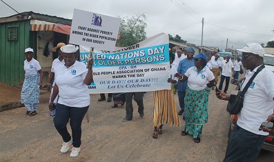 Some older persons parading through the streets of Bubiashie to mark the day. Photo Godwin Ofosu-Acheampong...