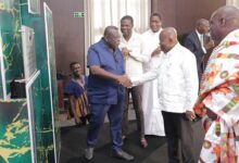 President Akufo-Addo interacting with Mr Kwame Ofosu Bamfo after the inauguration ceremony