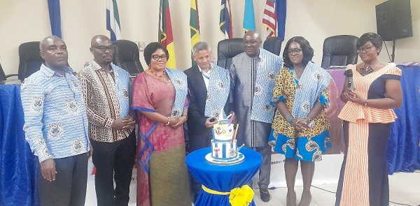 Mr Ahenkorah (third from right) and Mrs Lartey (third from left) with other dignitaries as they launch the scholarships fund