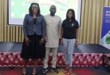 Mr Olatunji (middle) with Ms Nkrumah (left) with an official of NLA