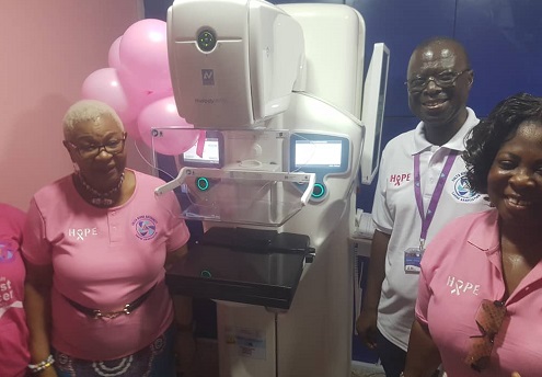 • Dr Joyce Aryee (left) and other dignitaries infront of the machine after the inauguration