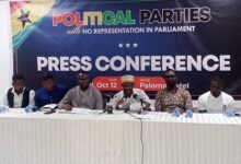 Alhaji Frimpong (middle) and Mr Dadzie (third from right) with other officials at the press conference
