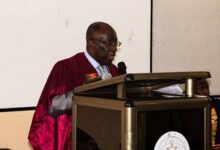 Prof. Mireku (inset) addressing the matriculants