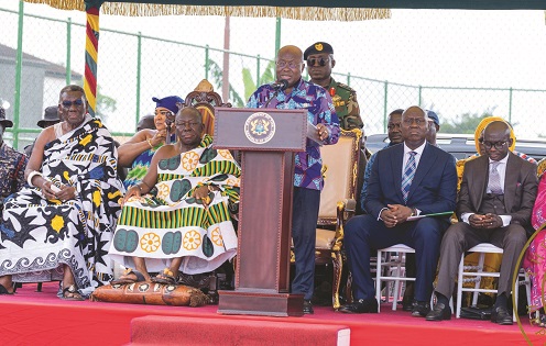 Inset, President Akufo-Addo speaking at the handing over of the facility