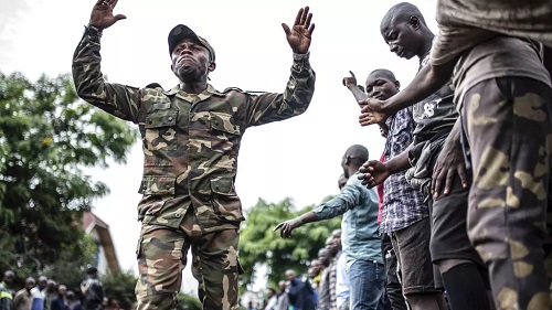 DRC youths undergo the first stages of basic military training in Goma