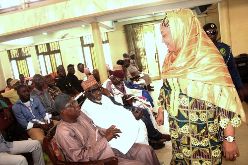 Hajia Salma Mohammed Sani Adam-Kuta (right) interacting with some participants at the meeting. Photo. Ebo Gorman