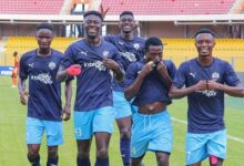 Accra Lions players celebrate Saturday's win over Nsoatreman