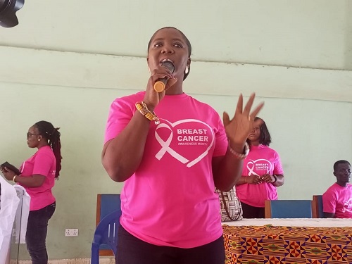 Mrs Linda NyarkoYeboah (Inset) addressing students after the health screening exercise