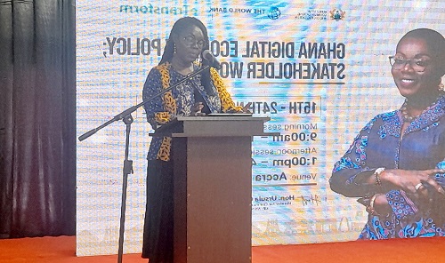 • Mrs Ursula Owusu Ekuful speaking at the event