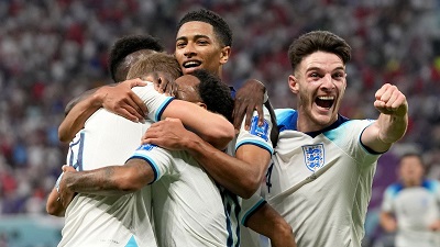• England's Raheem Sterling celebrates with teammates after scoring his side's third goal