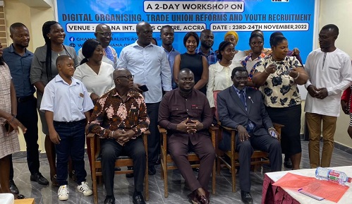 Mr Albert Dwumfour (seated middle), Mr Daniel Owusu-Koranteng (left) and Pa Louis Thomasi (right) together with participants after the meeting.