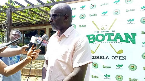 • Mr Cofie speaking to the media at the event yesterday