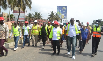 Mr Nikoi (second from right), Nii Adjei Koofeh IV (third from right) with other dignitaries inspecting the project Photo Victor A. Buxton