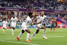 • Mohammed Kudus joins Andre Ayew to celebrate Ghana's equaliser