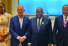 • From left: Ms Ogunbiyi, Mr Bloomberg, Pres Akufo Addo, Mr Mohammed Adbullahi